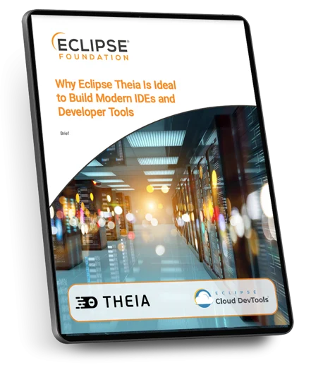 Tablet showing Eclipse Theia project brief title page